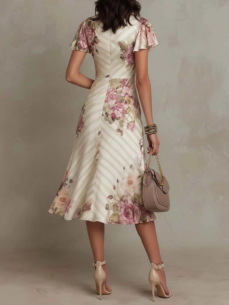 ANI | Vestido midi de satén con estampado floral y un elegante estilo retro
