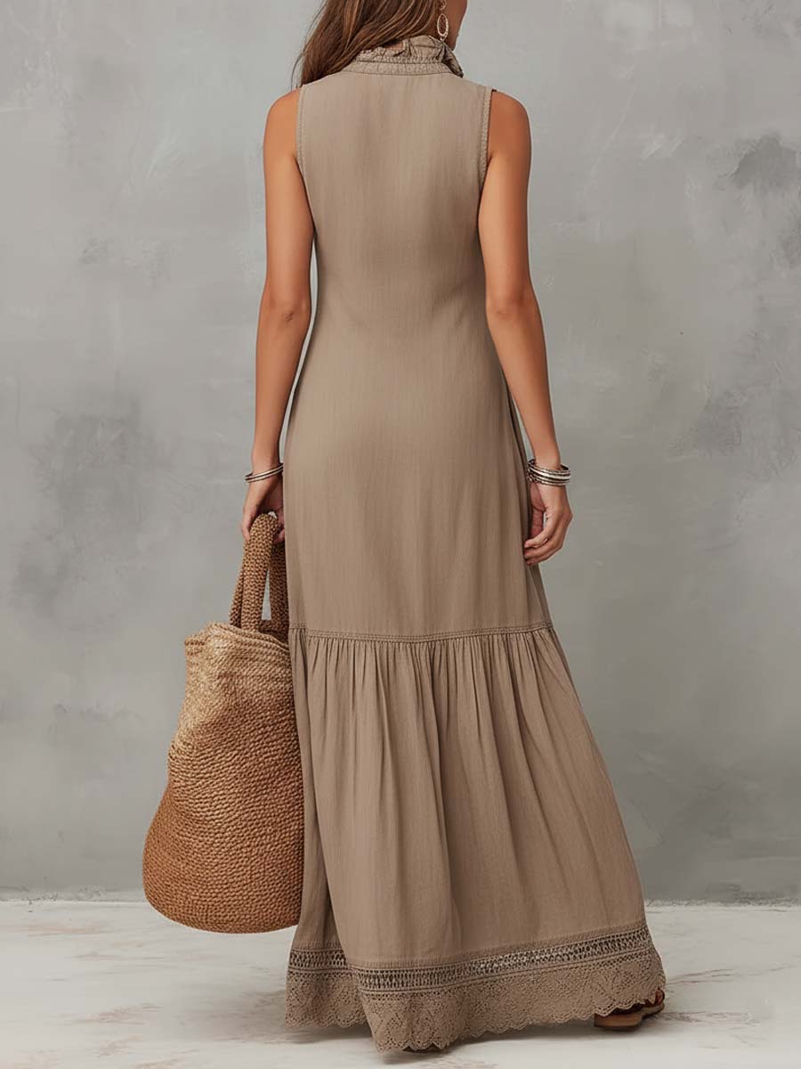 Claudia | Vestido maxi de algodón fluido sin mangas en tono arena