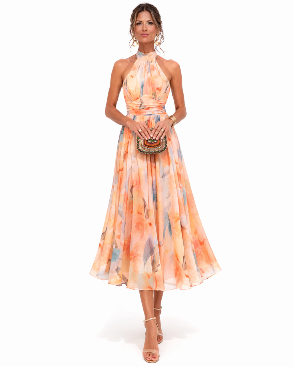 AURA | Vestido con cuello americano y estampado de acuarela