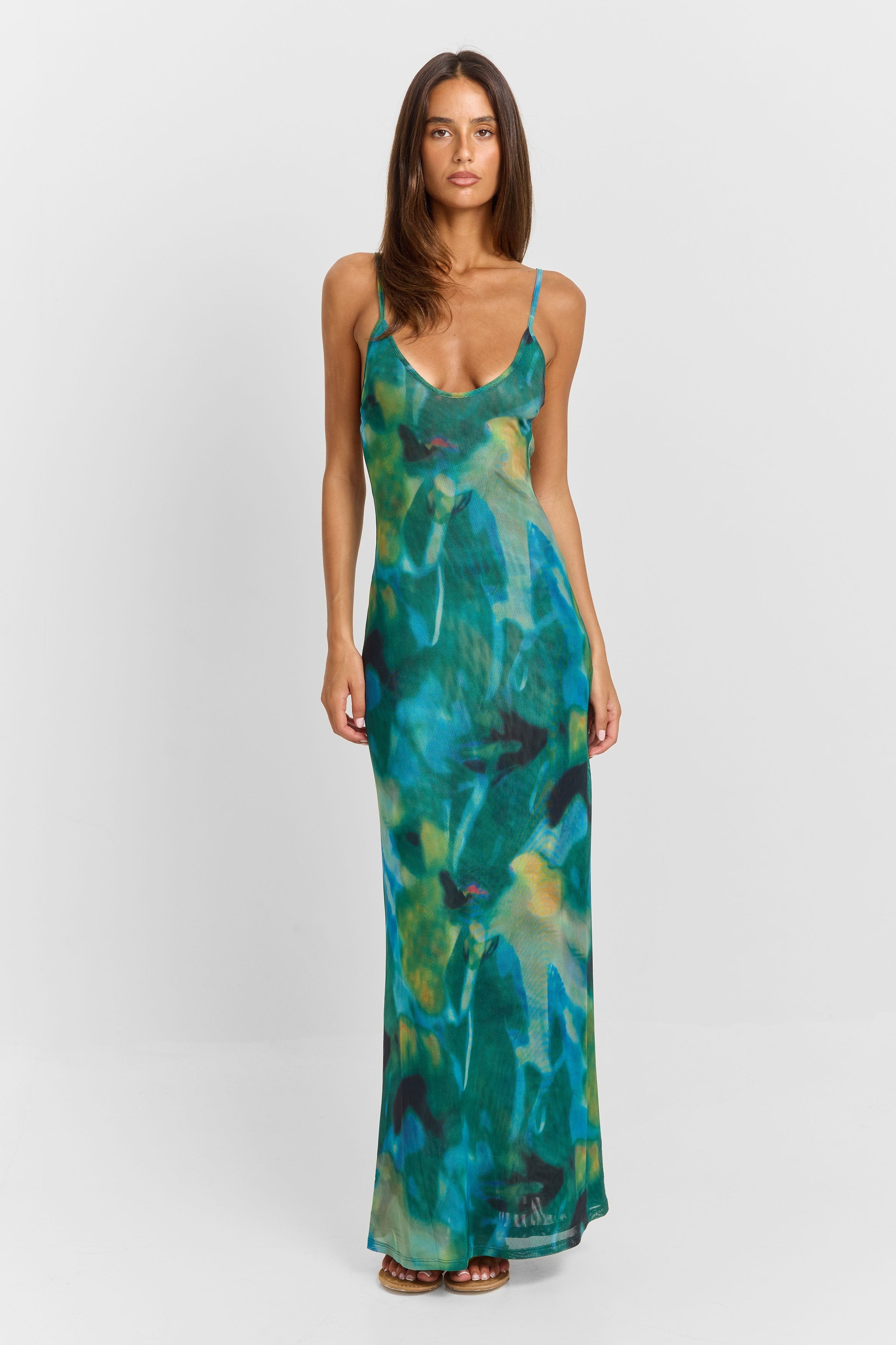 Veira™ | Vestido Maxi Malla Floral Verde