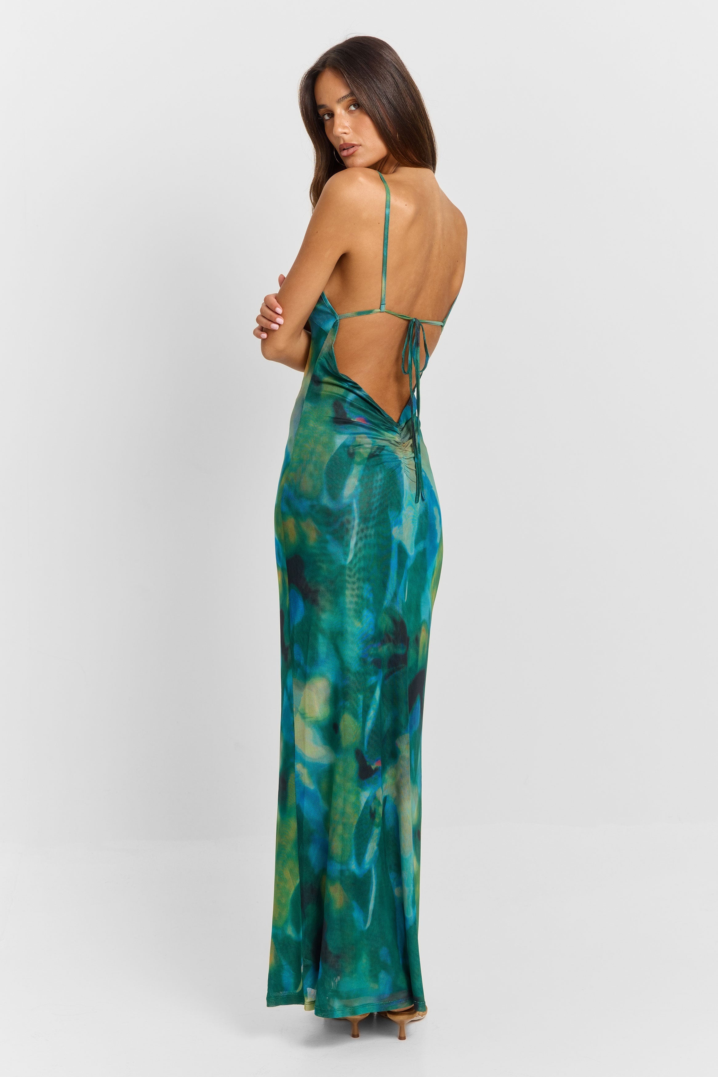 Veira™ | Vestido Maxi Malla Floral Verde