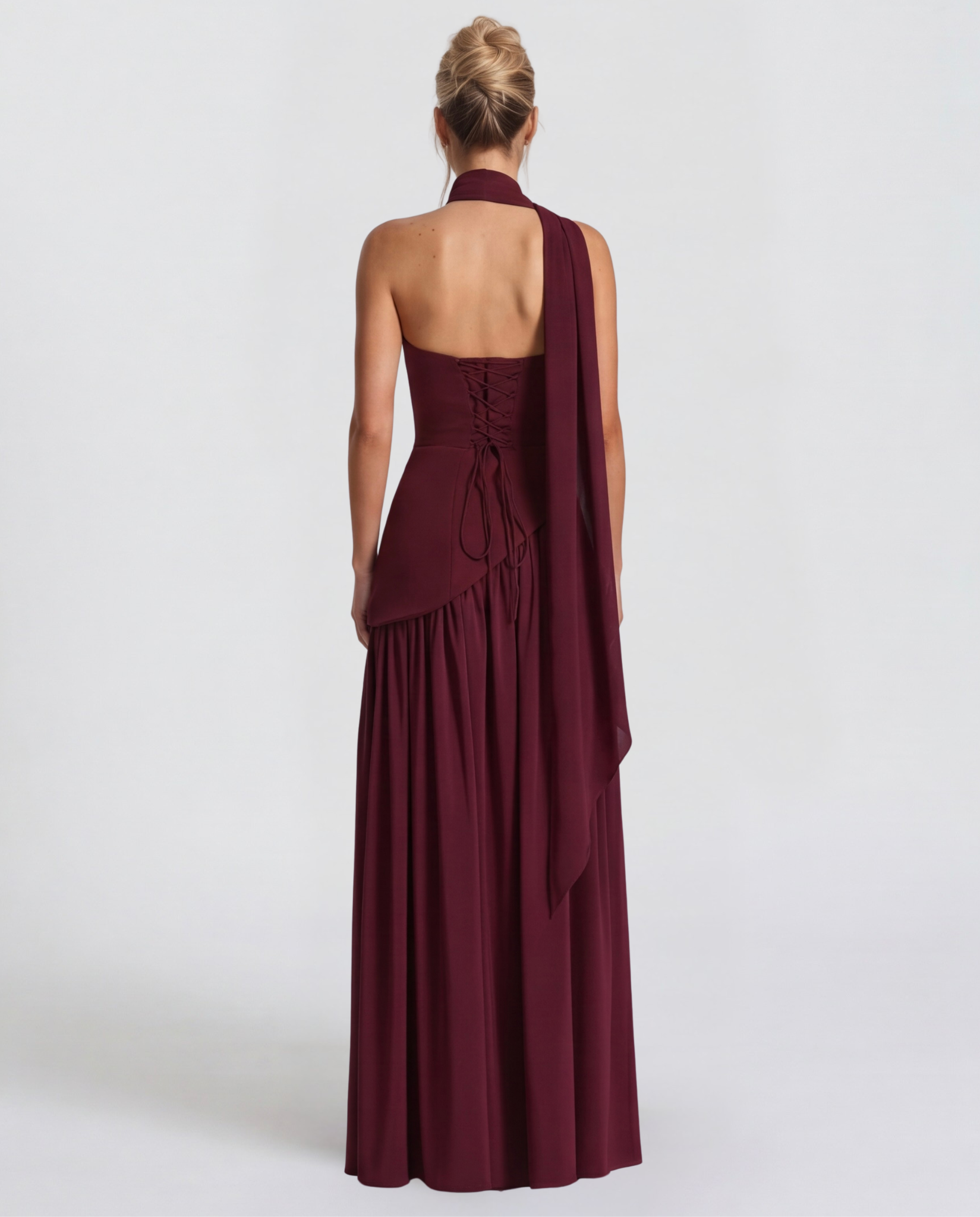 Anabel | Vestido Maxi Bicolor sin Tirantes con Pañuelo