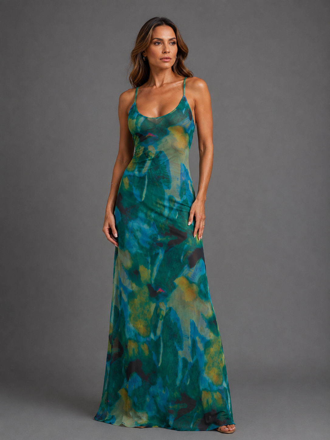 Veira™ | Vestido Maxi Malla Floral Verde