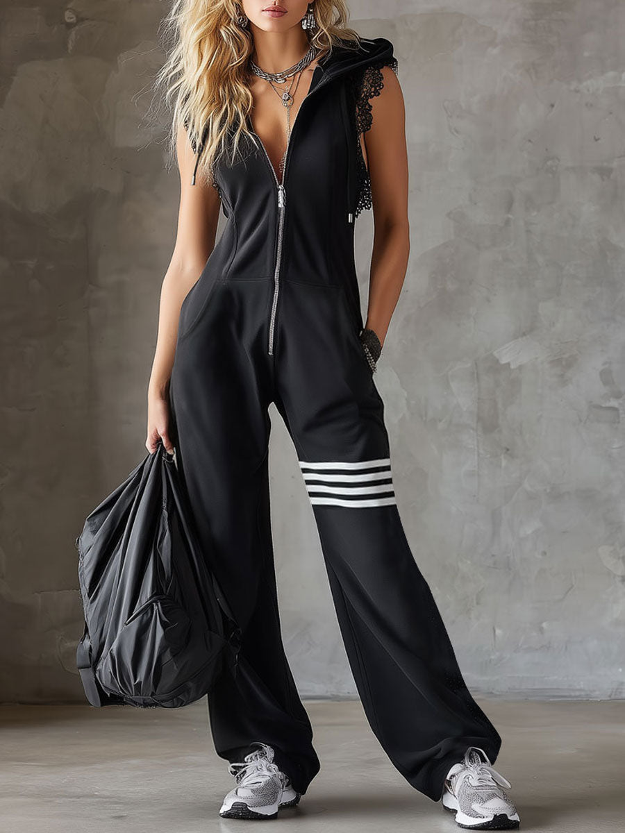 Daniela | Mono deportivo retro con capucha y rayas – estilo vintage, cómodo y versátil