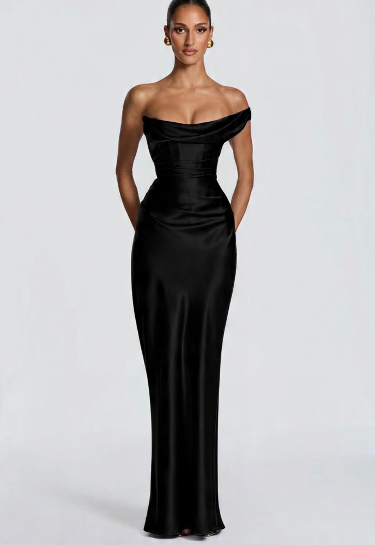 Elsa™ | Vestido Largo Monohombro en Satén con Drapeado