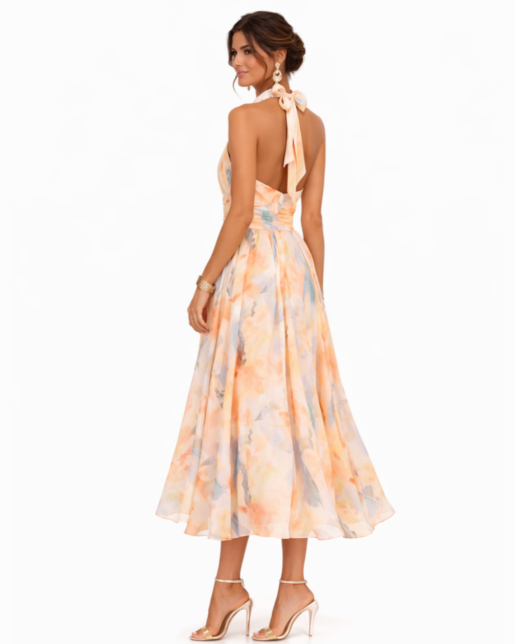 AURA | Vestido con cuello americano y estampado de acuarela