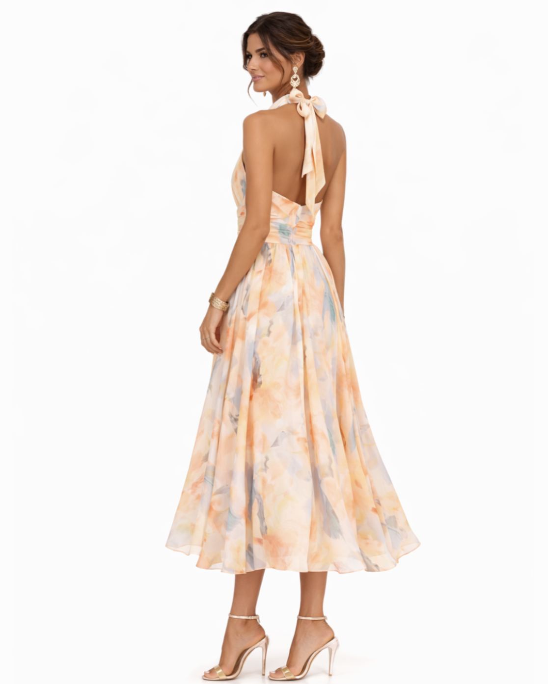 AURA | Vestido con cuello americano y estampado de acuarela