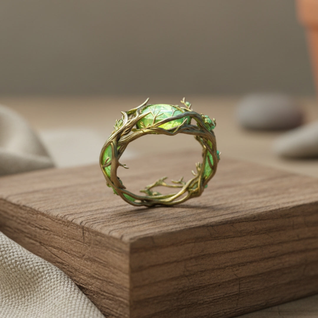 Anillo de ópalo verde natural, elegante y deslumbrante