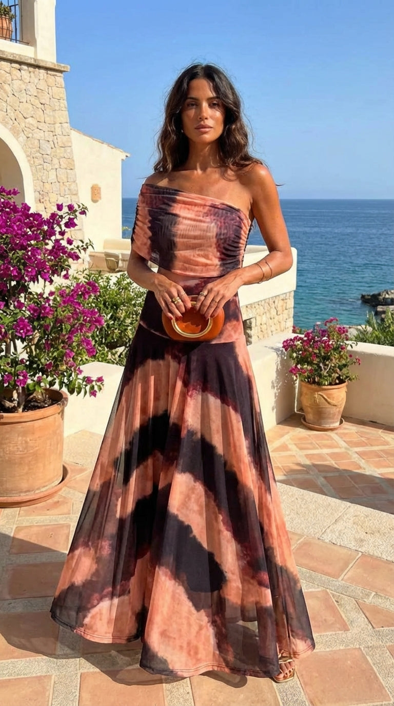 Vestido Celia Toledo Estampado Naranja y Marrón