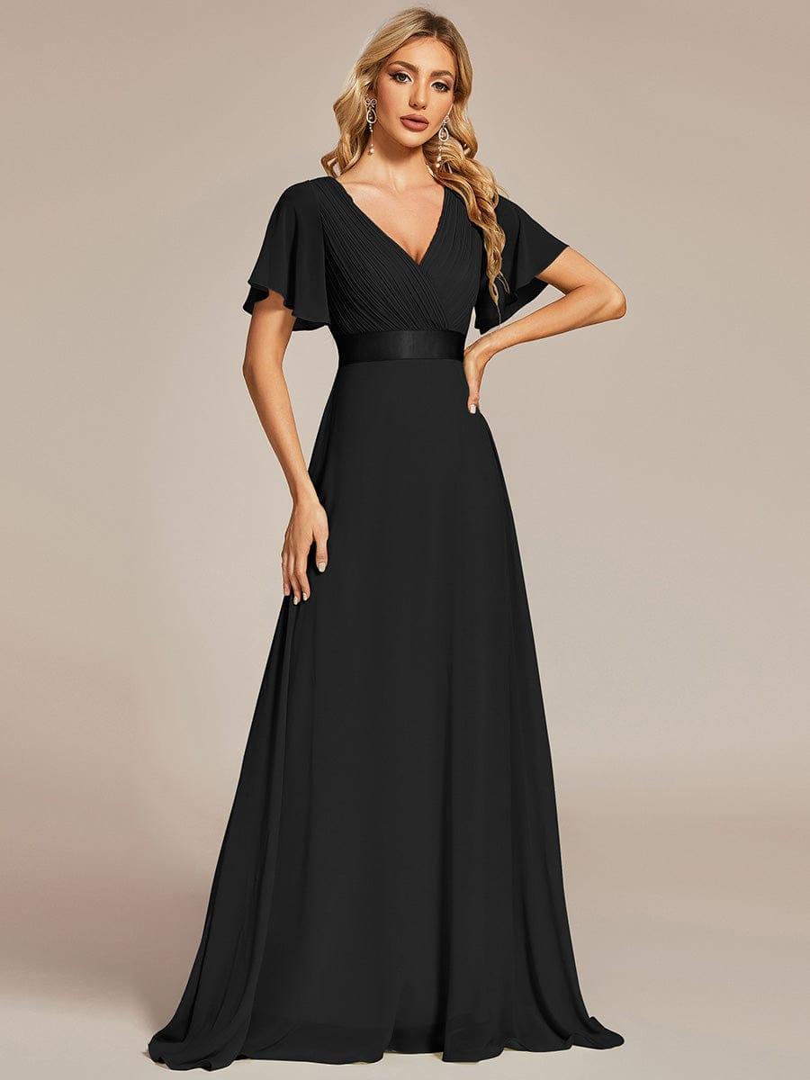 Marga | Vestido de dama de honor largo con corte imperio y mangas cortas con volantes