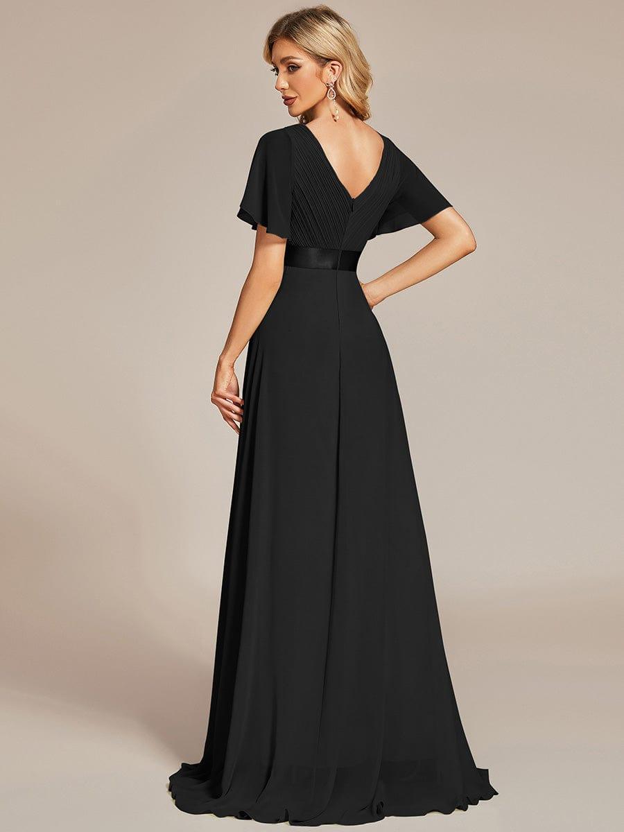 Marga | Vestido de dama de honor largo con corte imperio y mangas cortas con volantes