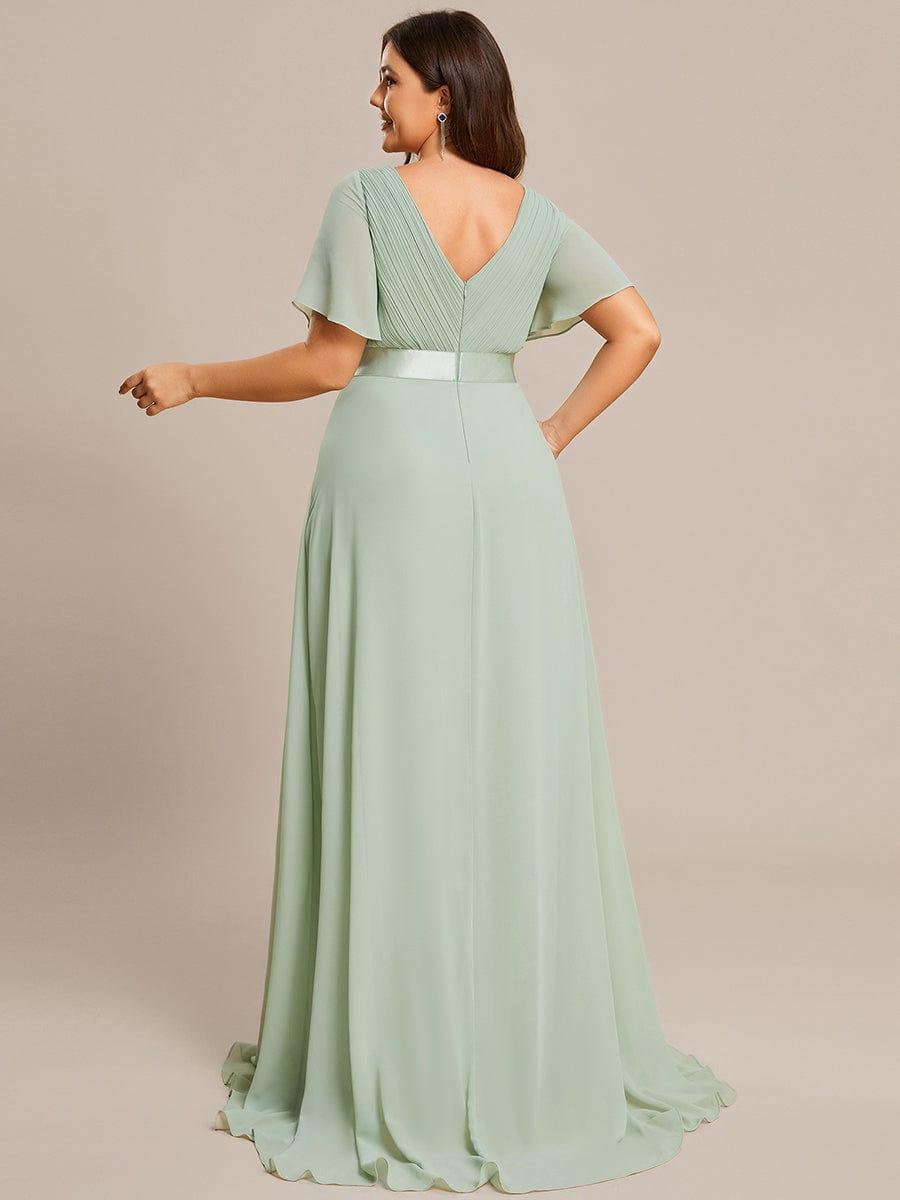 Marga | Vestido de dama de honor largo con corte imperio y mangas cortas con volantes