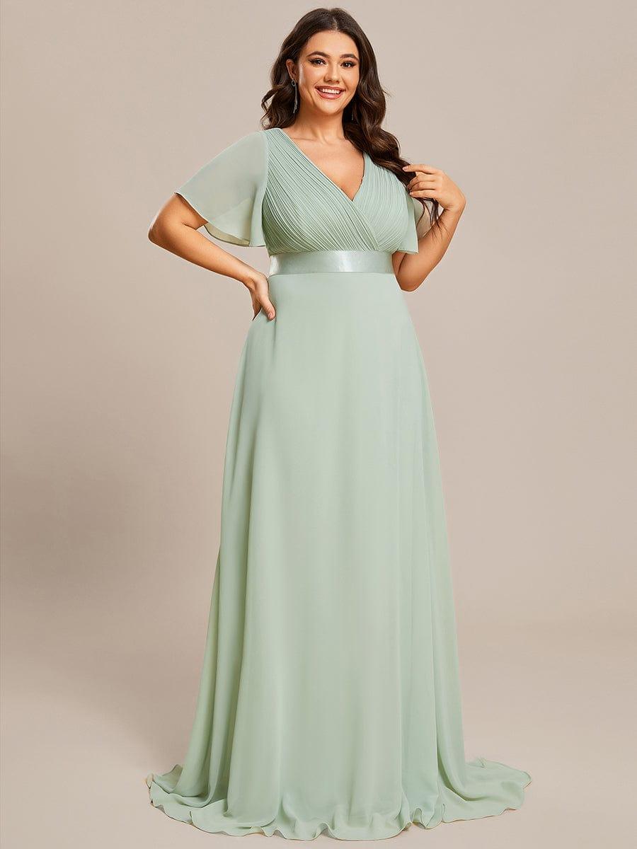 Marga | Vestido de dama de honor largo con corte imperio y mangas cortas con volantes