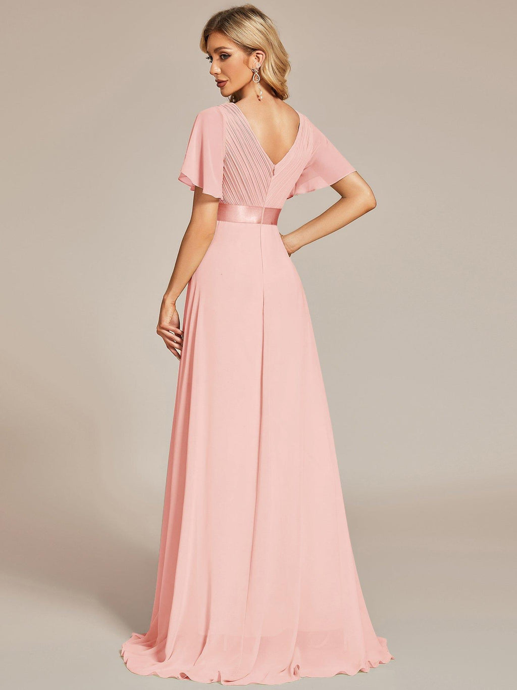 Marga | Vestido de dama de honor largo con corte imperio y mangas cortas con volantes