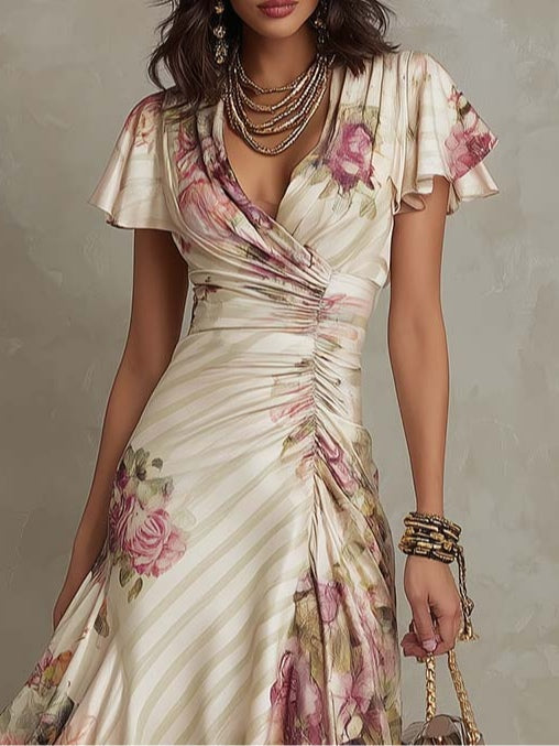 ANI | Vestido midi de satén con estampado floral y un elegante estilo retro