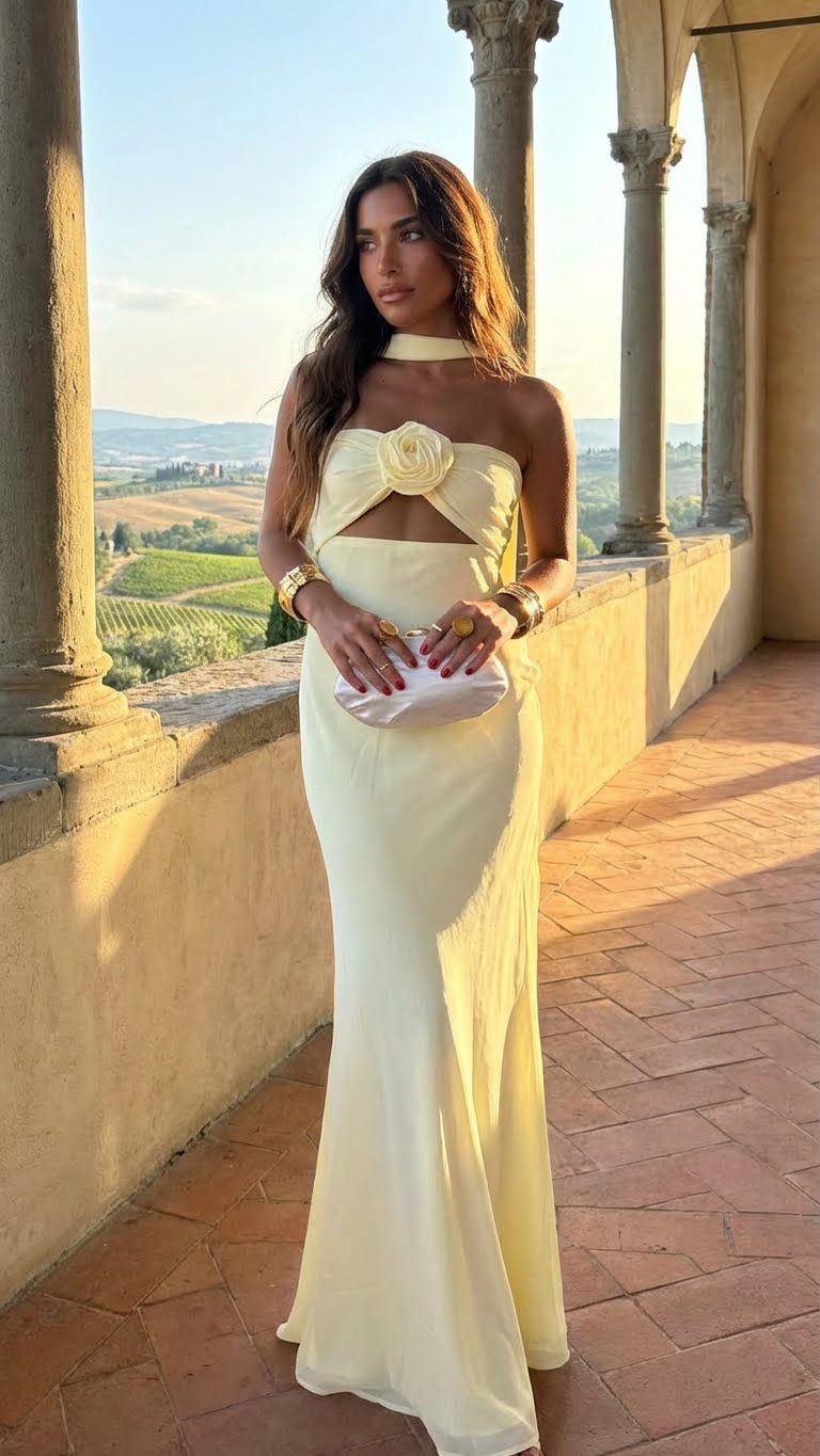 Katalina - Vestido amarillo pastel con flor
