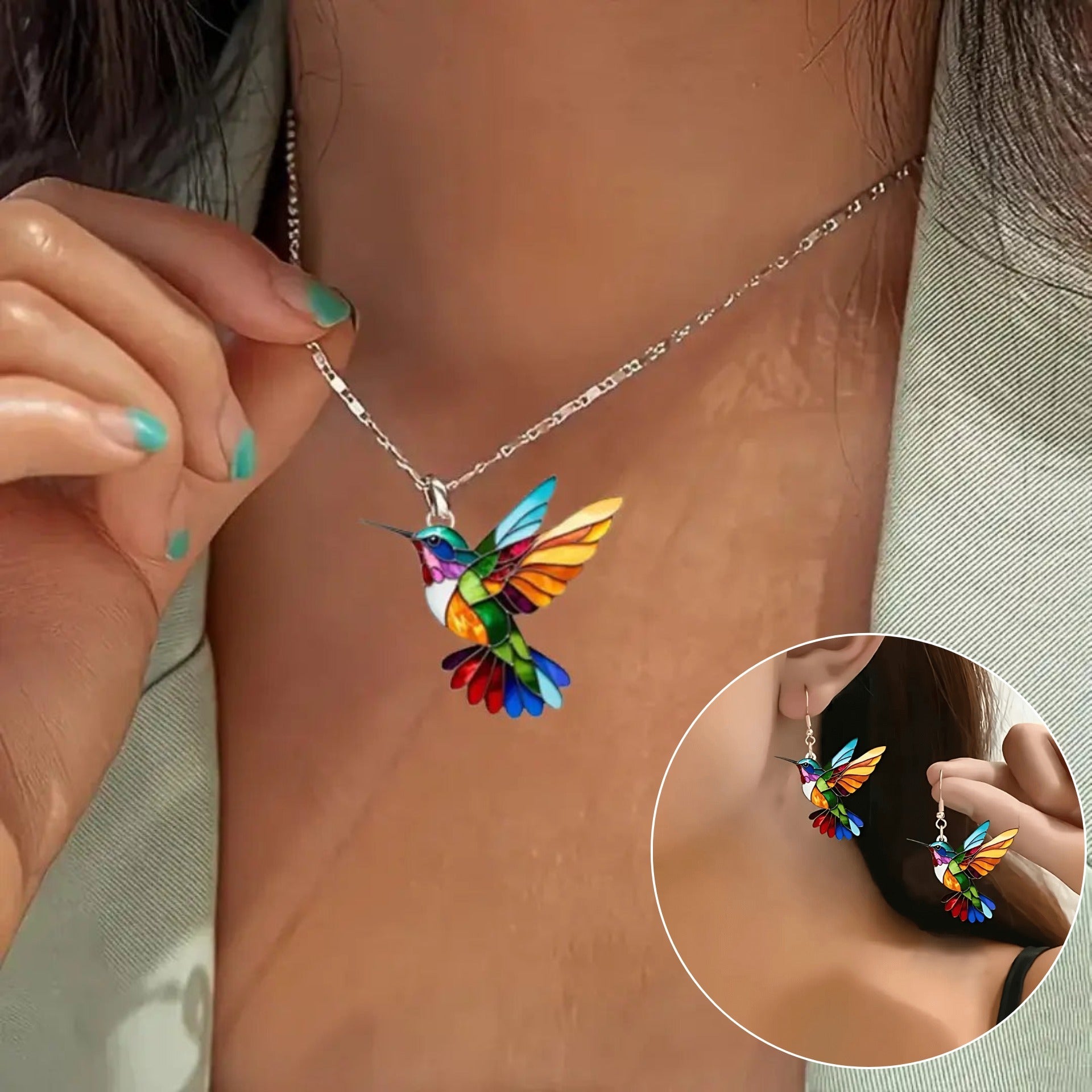Collar de Colibrí con Aretes a Juego - Regalo Perfecto