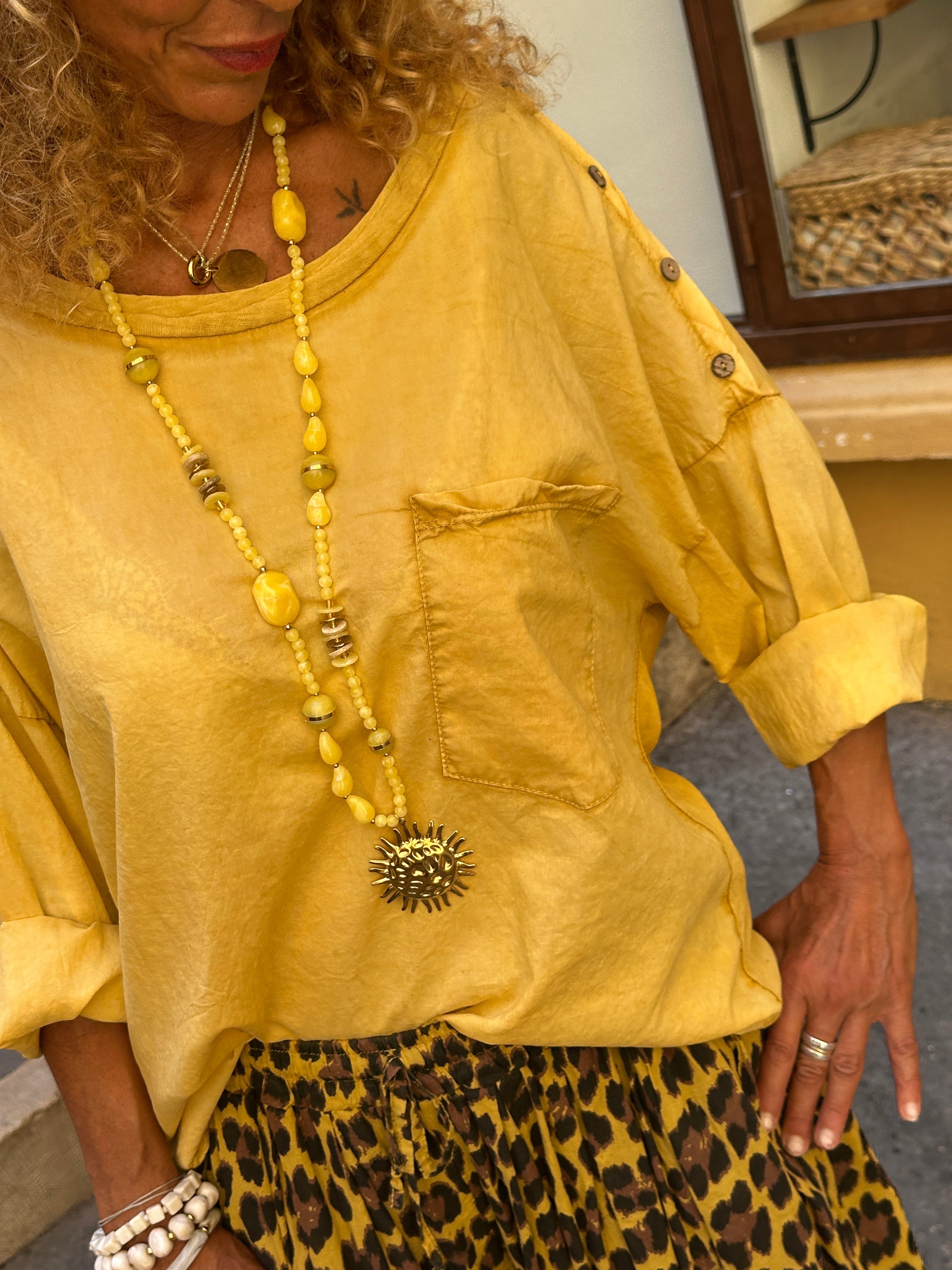 Blusa Mostaza Sol Estilo Boho Chic