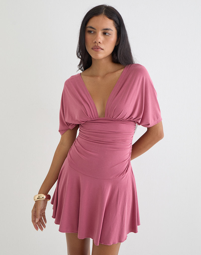 Vestido mini Sunmi en cupro color frambuesa