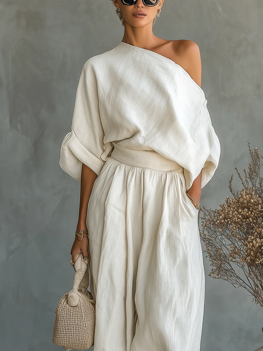 Mila | Conjunto de 2 piezas para mujer con hombros al descubierto, estilo off-shoulder