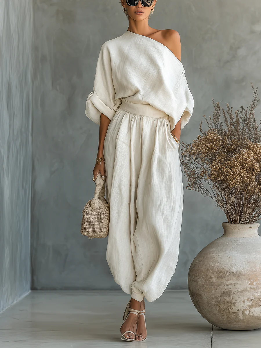 Mila | Conjunto de 2 piezas para mujer con hombros al descubierto, estilo off-shoulder