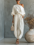 Mila | Conjunto de 2 piezas para mujer con hombros al descubierto, estilo off-shoulder