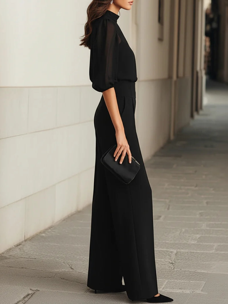 Inés™ | Conjunto de gasa con cuello alto y pantalón palazzo