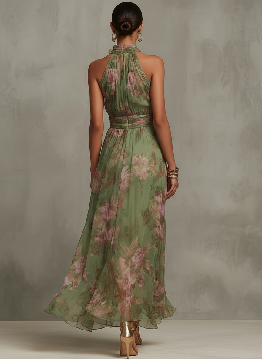 Aya | Vestido largo con estampado floral y cuello halter