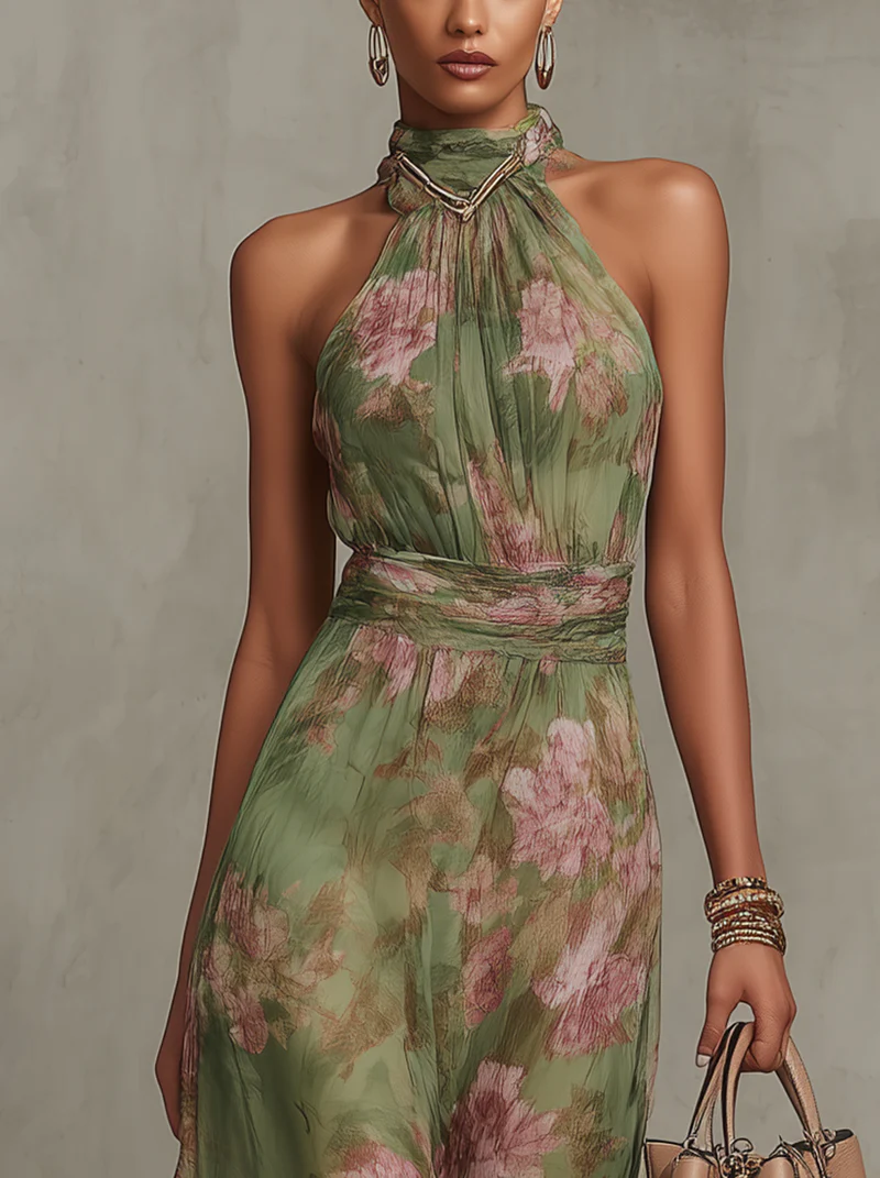 Aya | Vestido largo con estampado floral y cuello halter