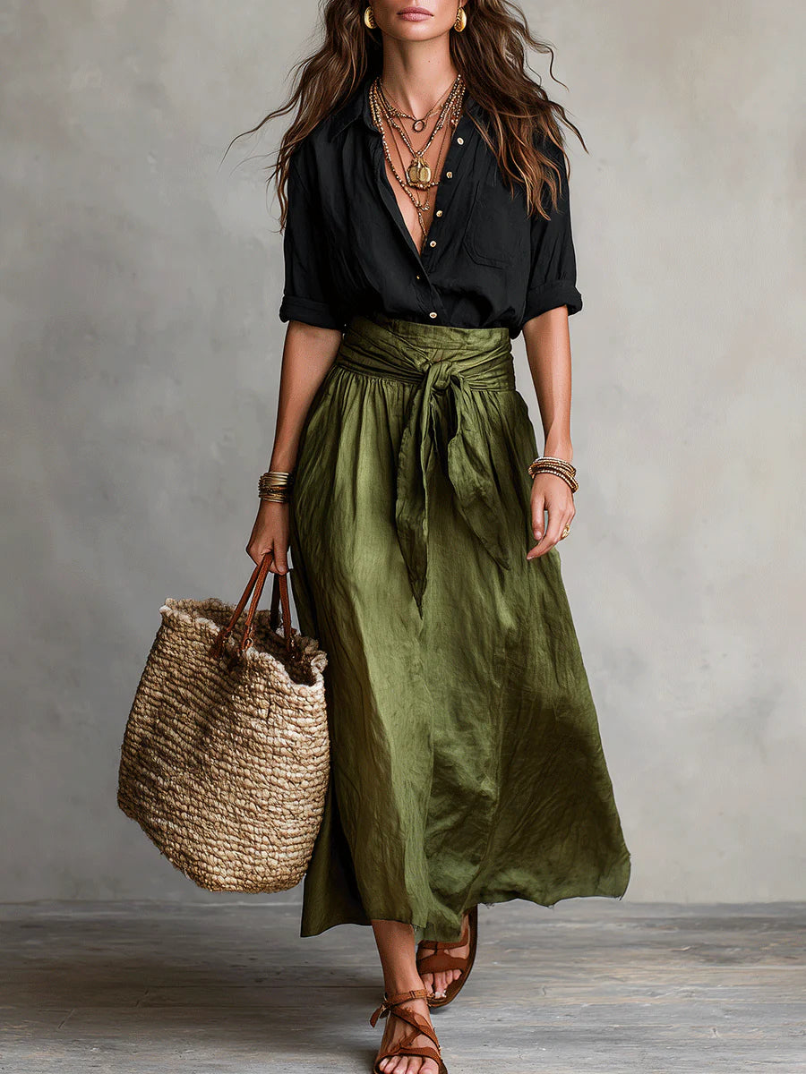 Nora | Conjunto Dos Piezas: Top Negro y Falda Midi