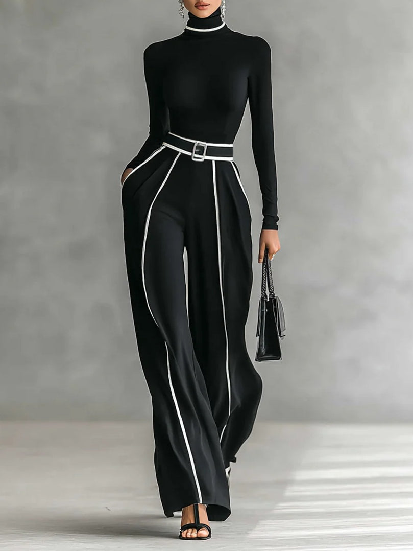 Emma | Elegante conjunto de dos piezas con cuello alto y pantalón ancho