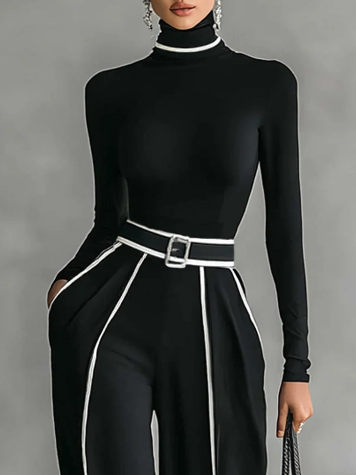 Emma | Elegante conjunto de dos piezas con cuello alto y pantalón ancho