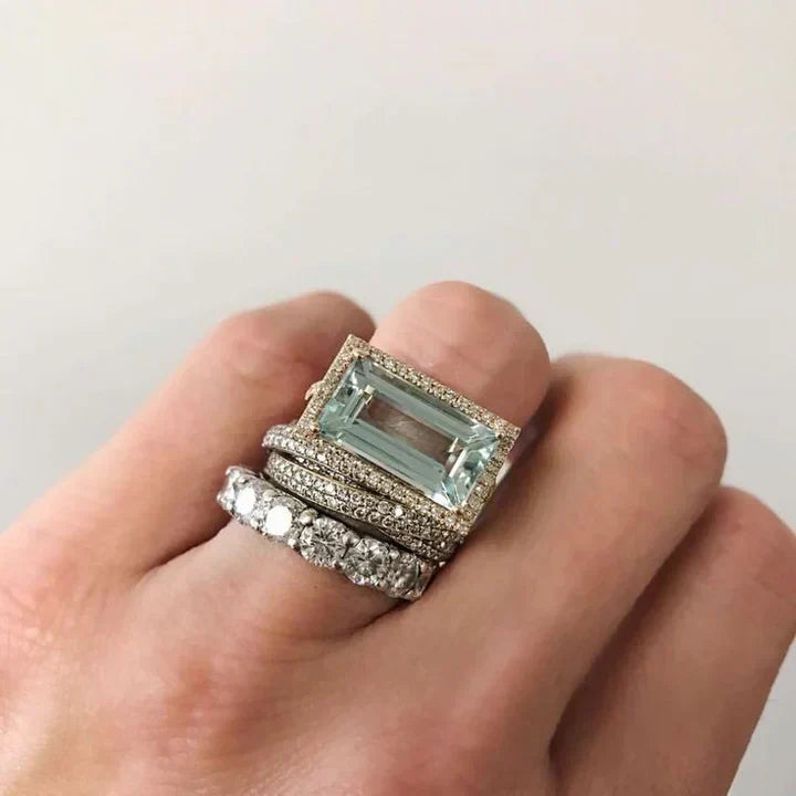 Conjunto de Anillos Vintage en Plata con Vidrio Turquesa - Elegancia Retro