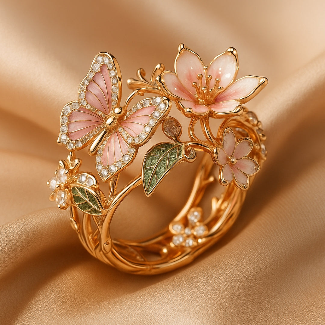 Anillo de circonitas con diseño de mariposa, brillo deslumbrante