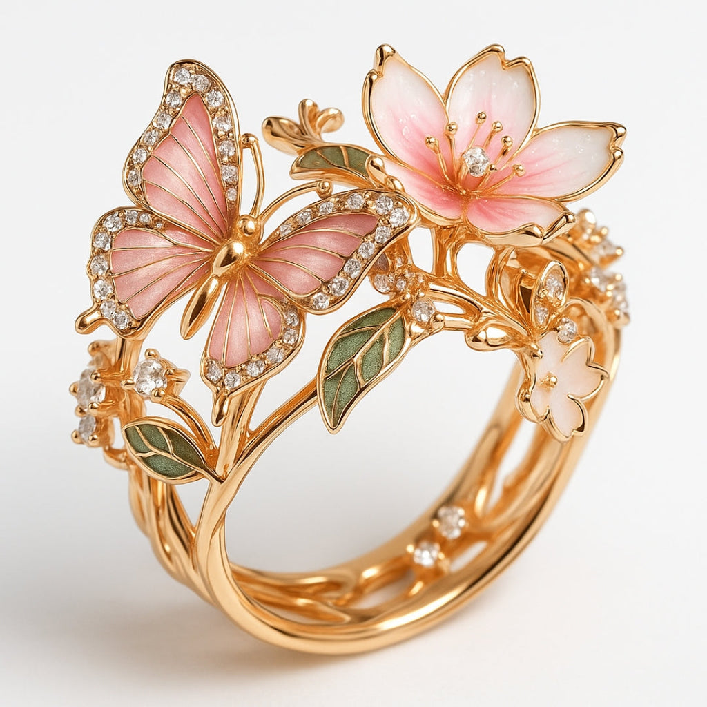 Anillo de circonitas con diseño de mariposa, brillo deslumbrante