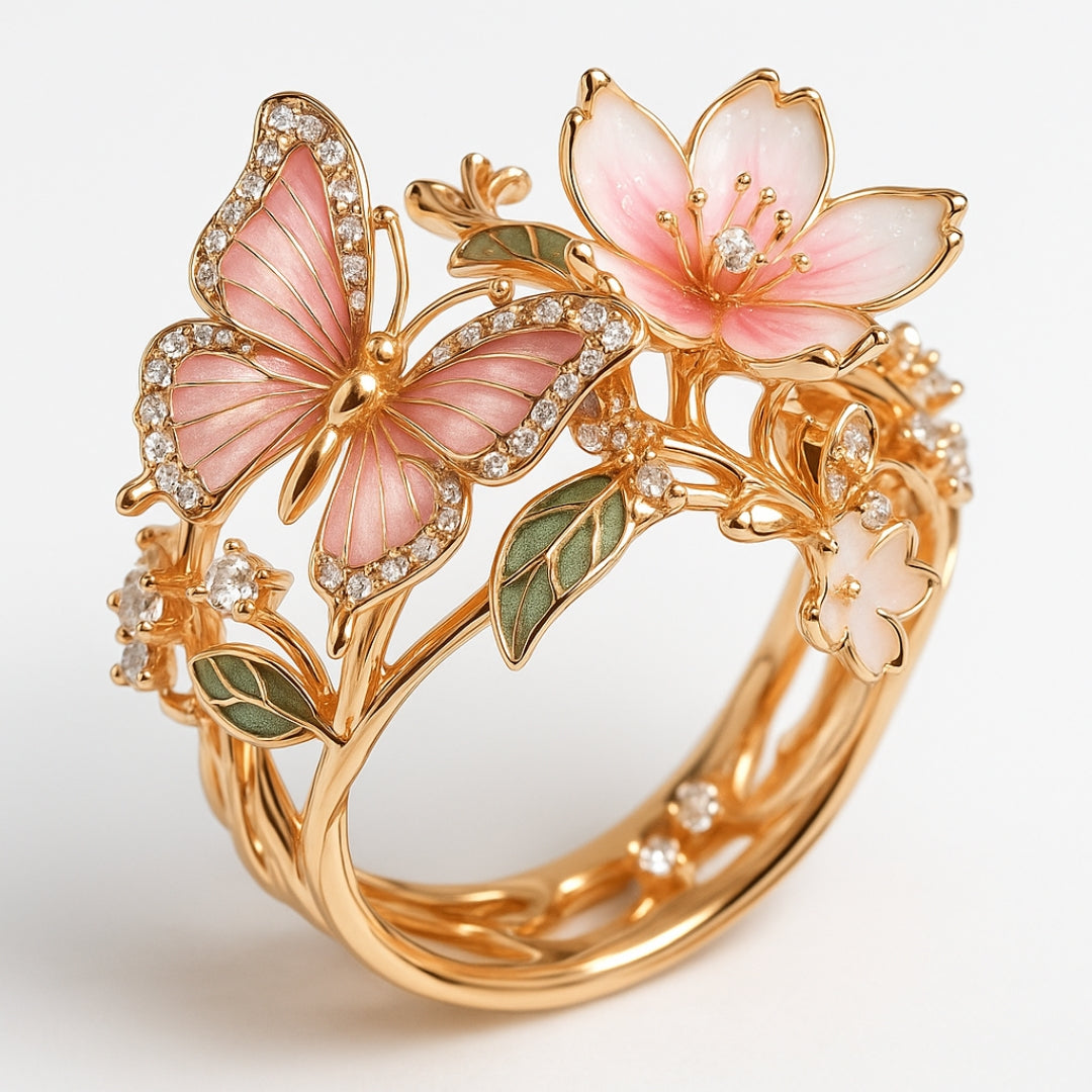 Anillo de circonitas con diseño de mariposa, brillo deslumbrante