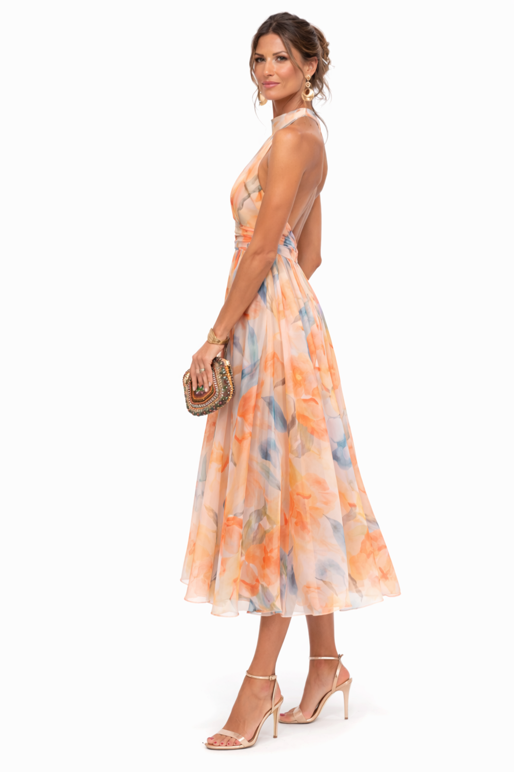 AURA | Vestido con cuello americano y estampado de acuarela