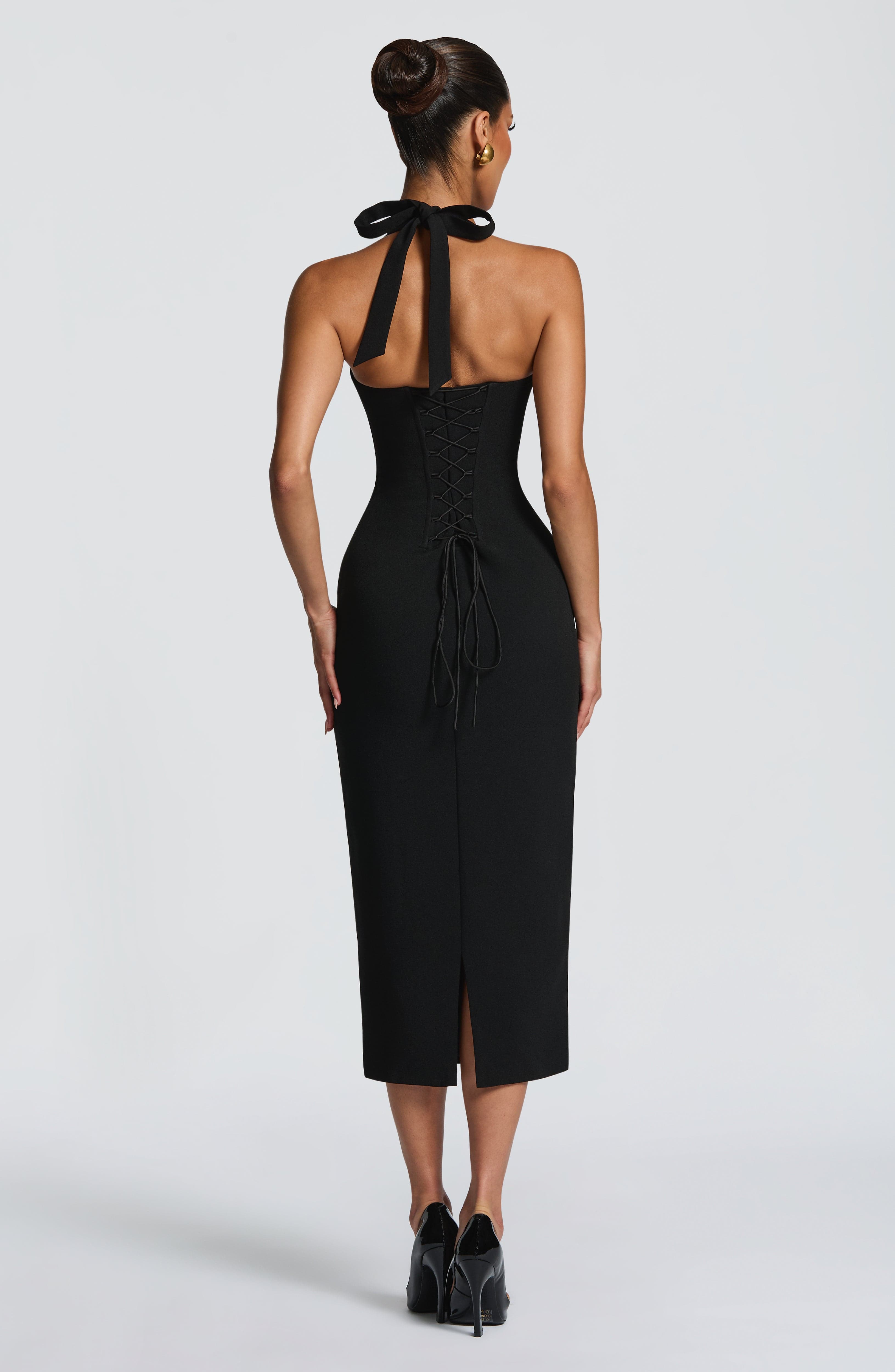 Casia™ | Vestido Midi Halter con Espalda Corsé