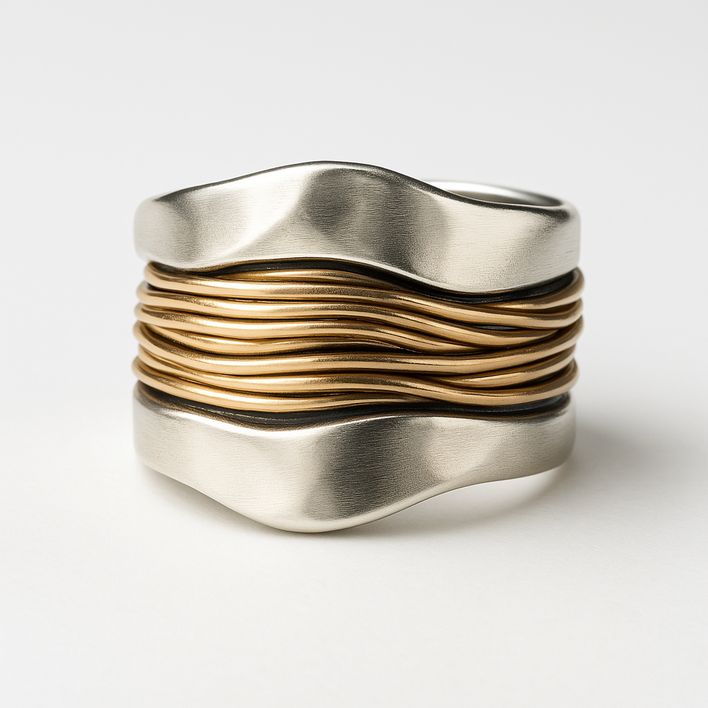 Elegante Anillo Trenzado de Plata y Oro