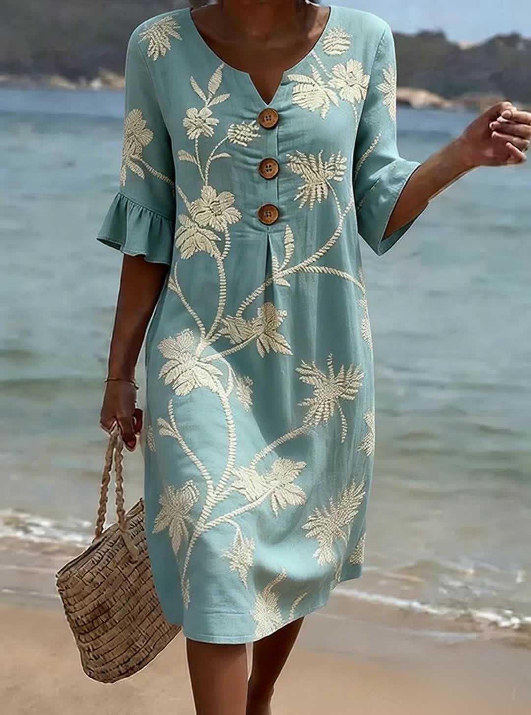 Vestido Celeste  Elegancia floral