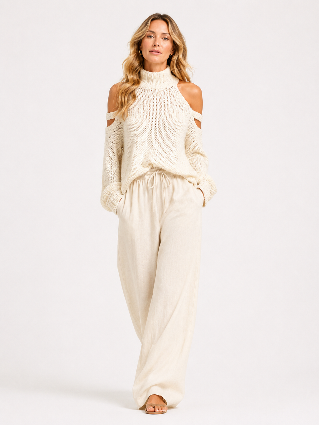 Camila | Conjunto sofisticado en punto y lino con pantalón de corte amplio