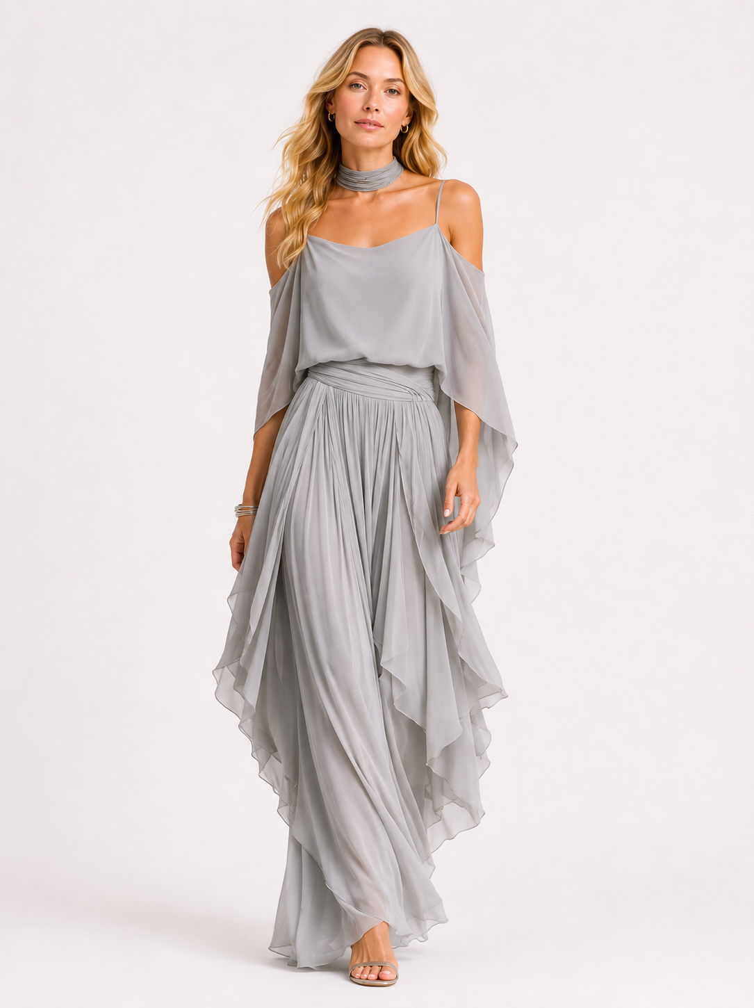 Isabela | Conjunto fluido gris con top de tirantes y pantalón ligero, elegante y cómodo