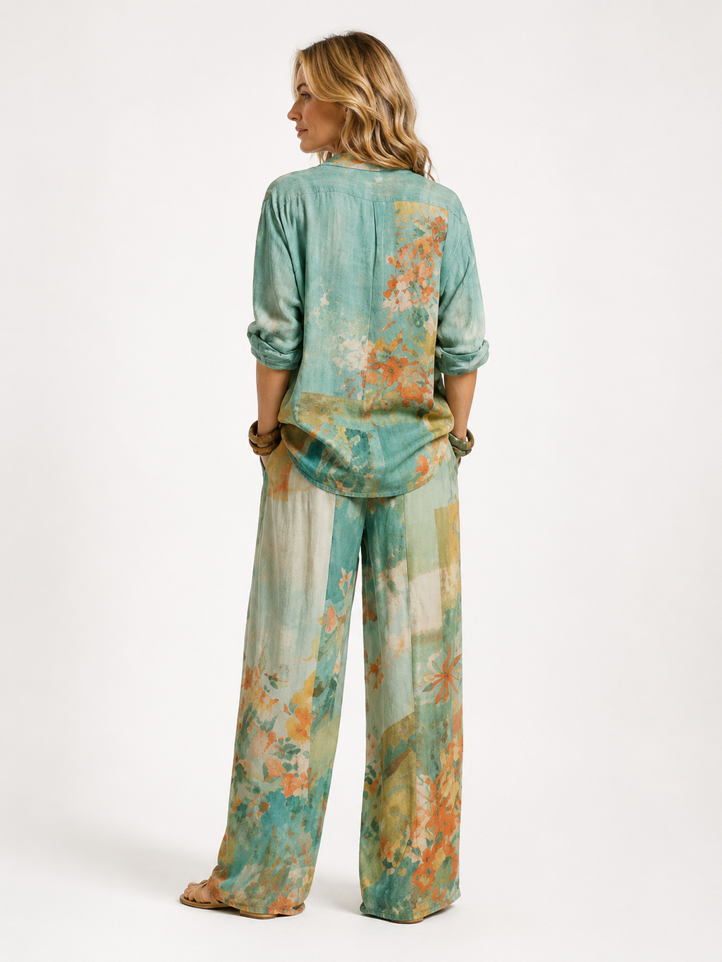 Alba | Conjunto estampado de caída fluida y pantalón ancho