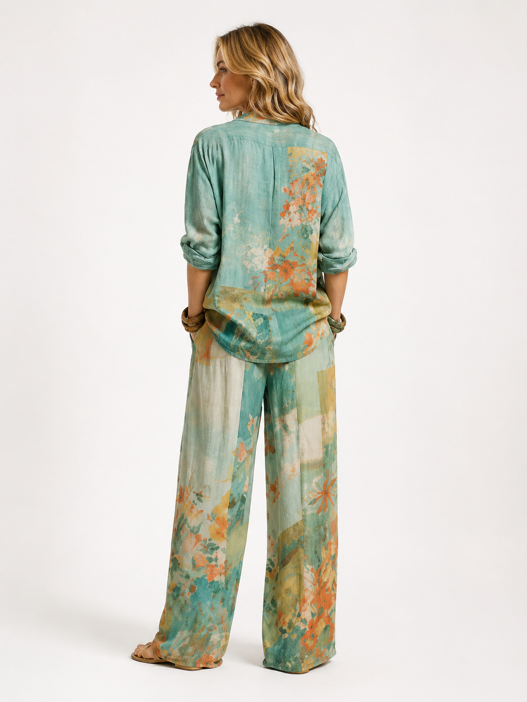 Alba | Conjunto estampado de caída fluida y pantalón ancho