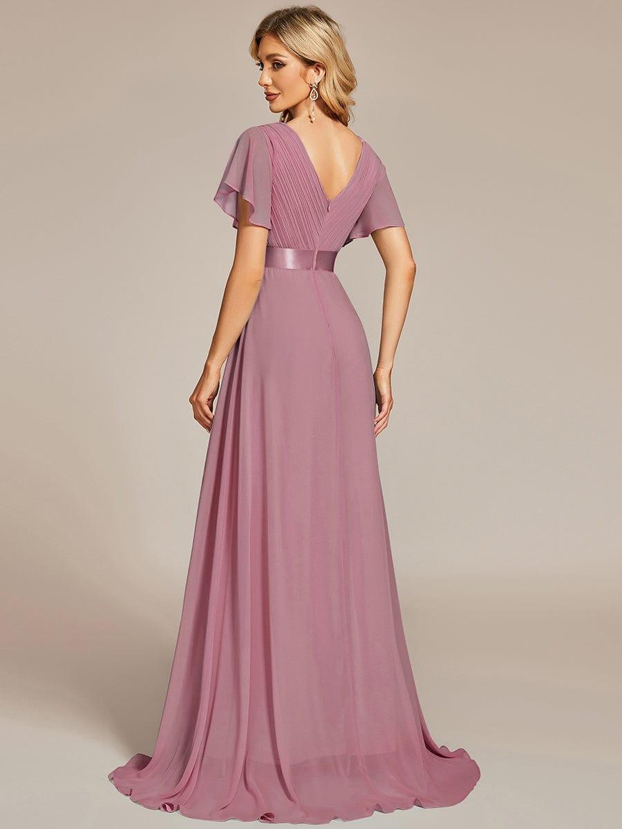 Marga | Vestido de dama de honor largo con corte imperio y mangas cortas con volantes