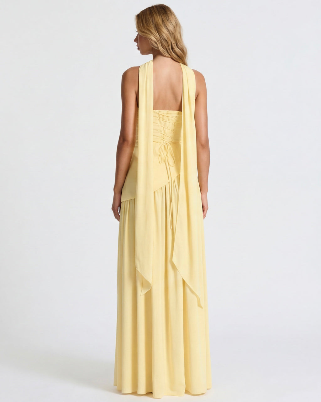 Anabel | Vestido Maxi Bicolor sin Tirantes con Pañuelo