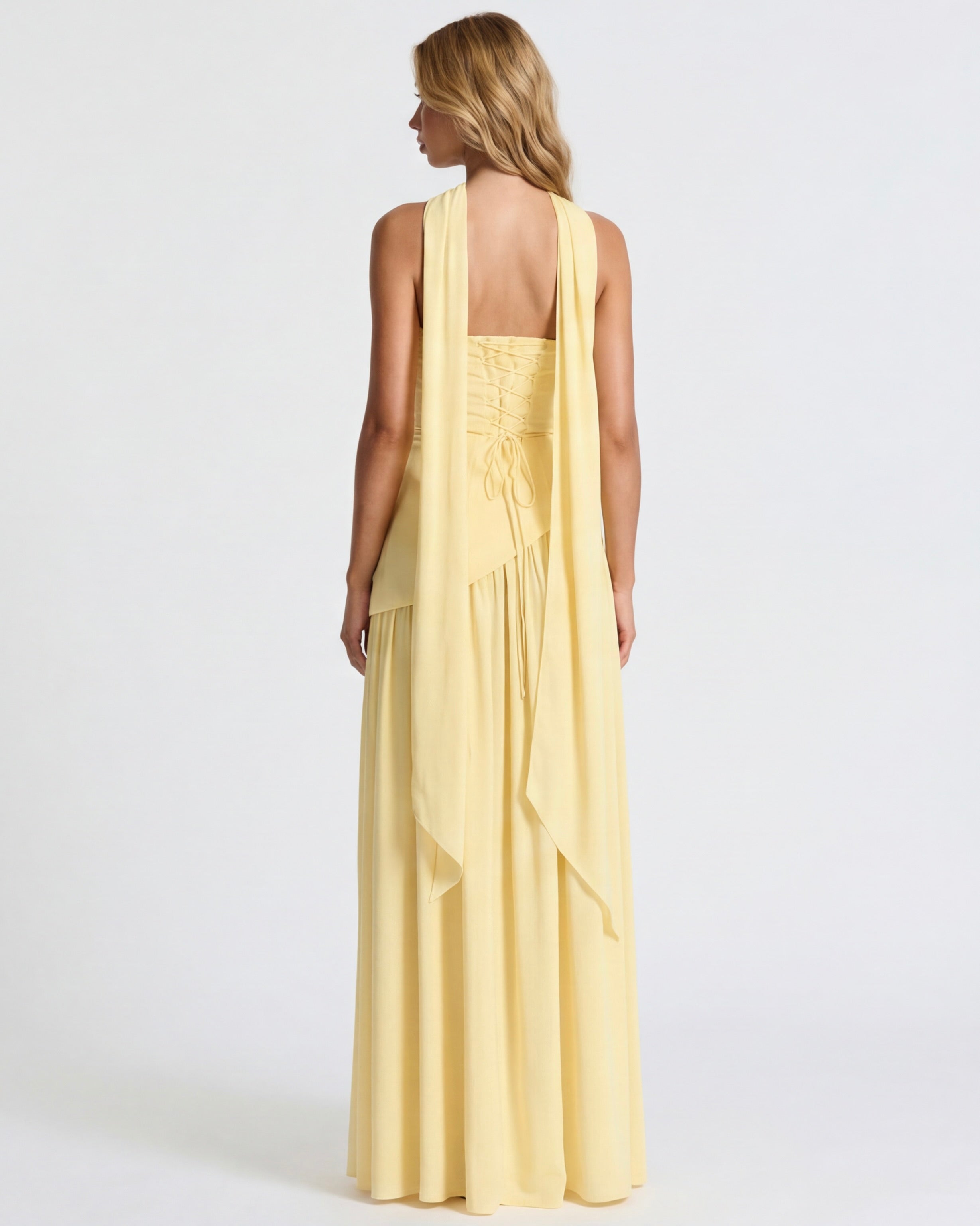 Anabel | Vestido Maxi Bicolor sin Tirantes con Pañuelo