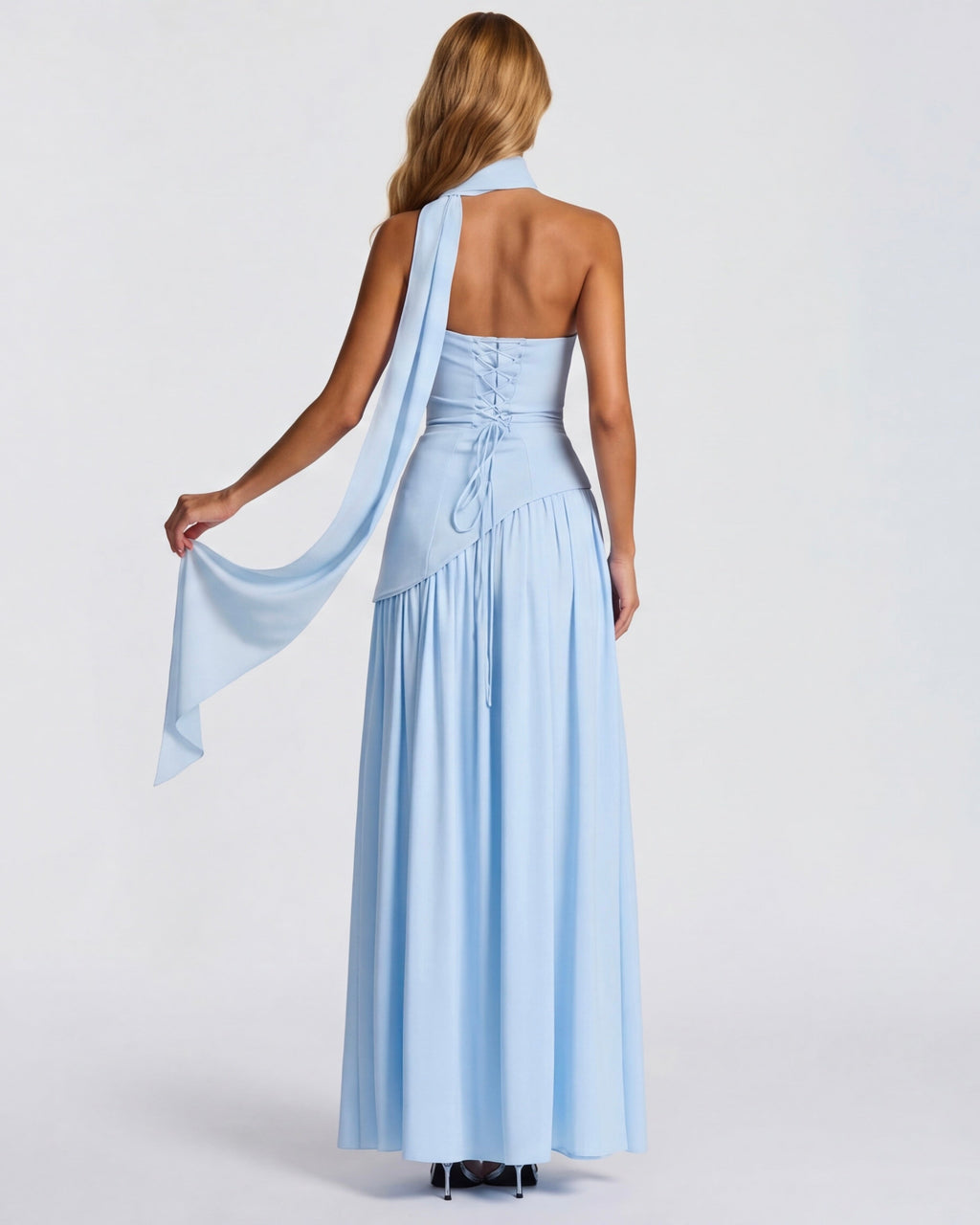 Anabel | Vestido Maxi Bicolor sin Tirantes con Pañuelo
