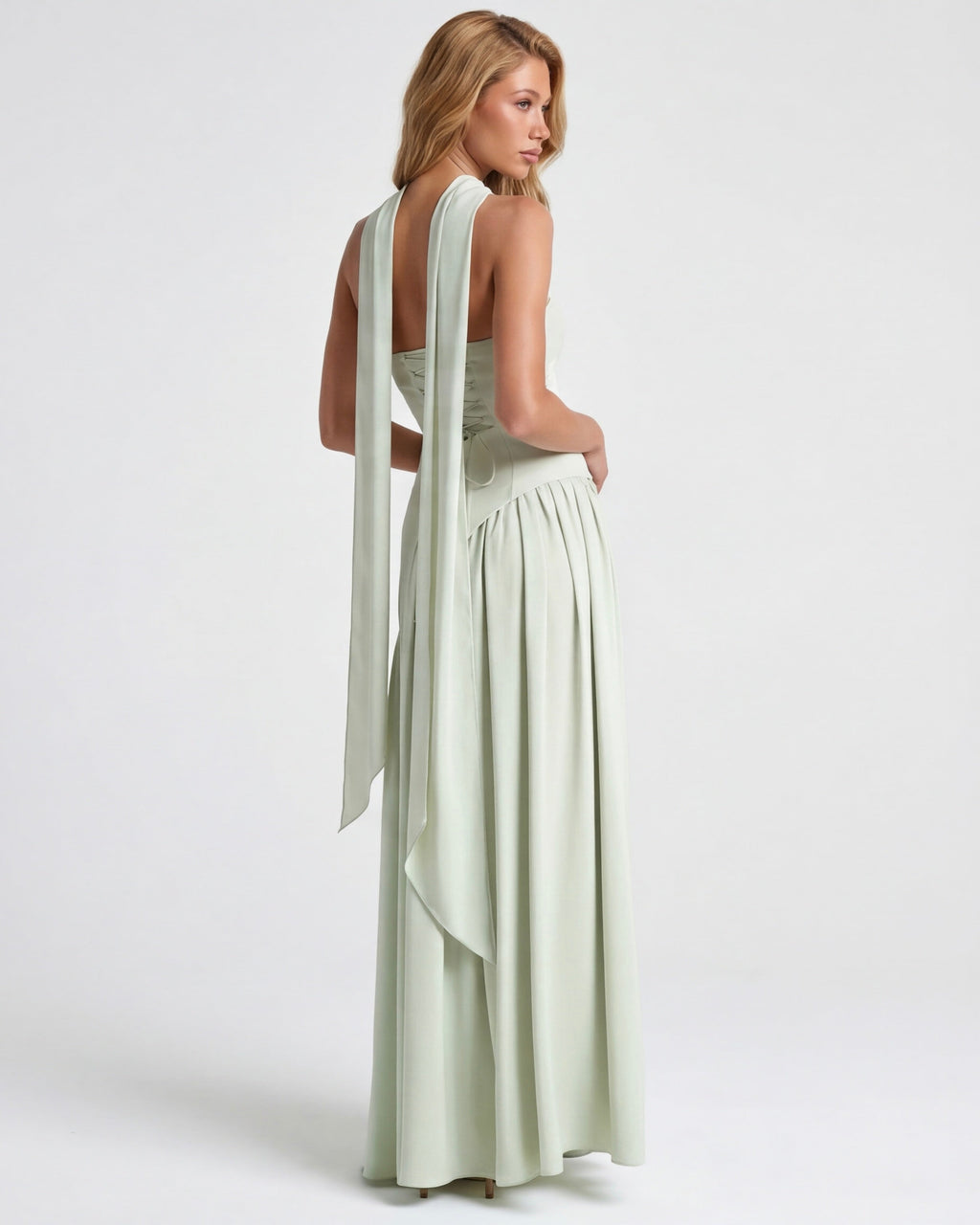 Anabel | Vestido Maxi Bicolor sin Tirantes con Pañuelo