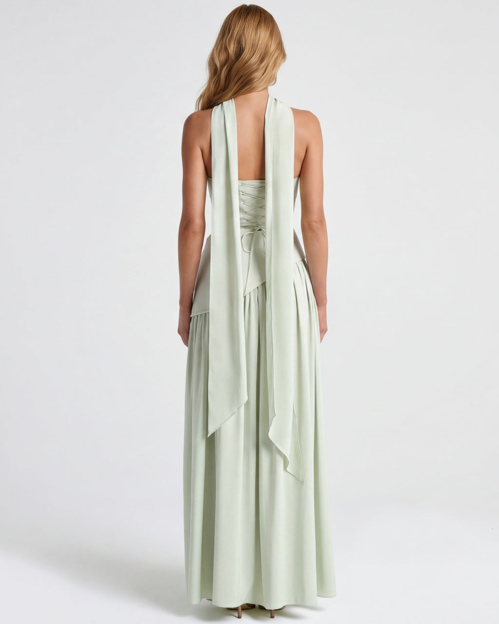 Anabel | Vestido Maxi Bicolor sin Tirantes con Pañuelo